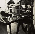 Picture of Jane Grabhorn printing, ca. 1945 -- Source is
Wentz, Roby. The Grabhorn Press. San Francisco, The Book Club of California, 1981